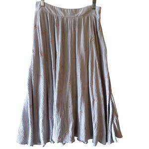 Mable Floral Embroidered Gauze Midi Skirt Womes Large Pale Lavender Cottage